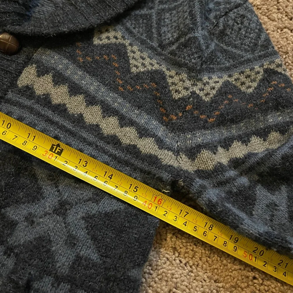 Woolrich Mens Fair Isle Shawl Collar Cardigan Wool Blend Sweater Grey Blue S